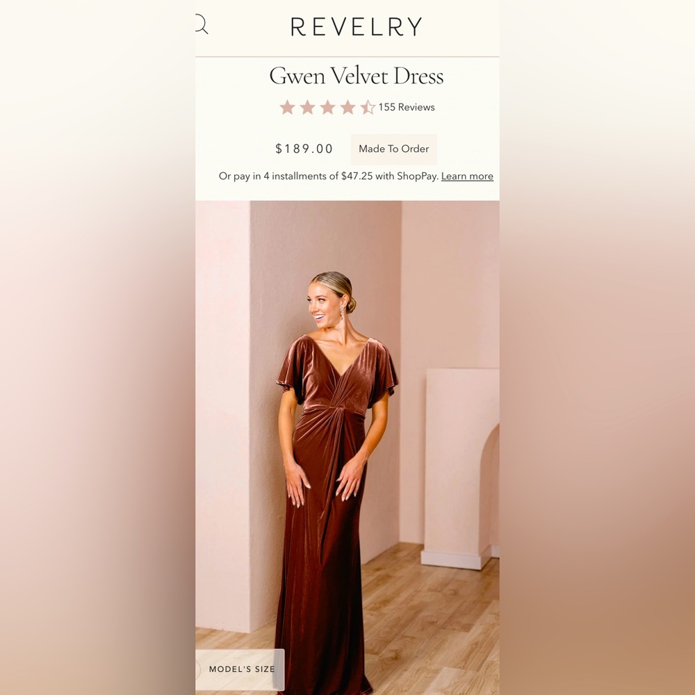 Revelry Gwen Velvet long dress in Terracotta color. New with tags.